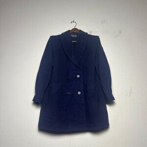 VTG Noble Fashions Wool Coat Jacket Women L Outerwear Navy Blue USA Made Fall